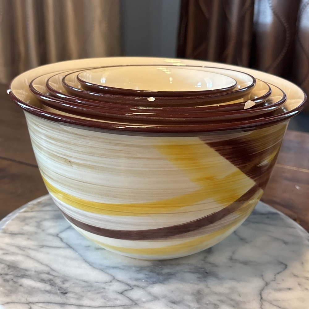 5pc VTG Vernon Kilns Vernonware Organdie T-511 Mixing Bowl Set California USA